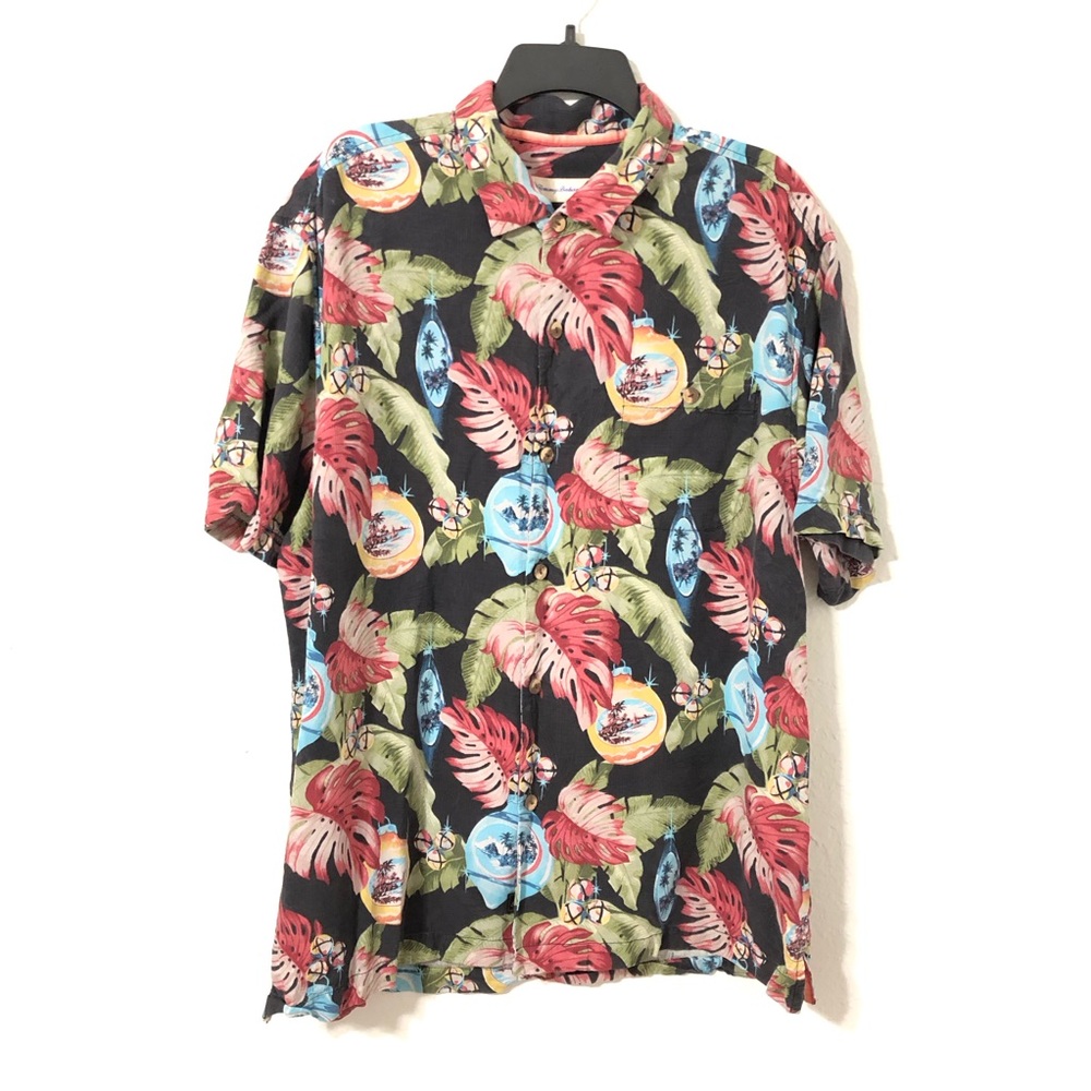 Tommy Bahama Holiday Christmas Hawaiian Silk shirt ornament print men’s  XL